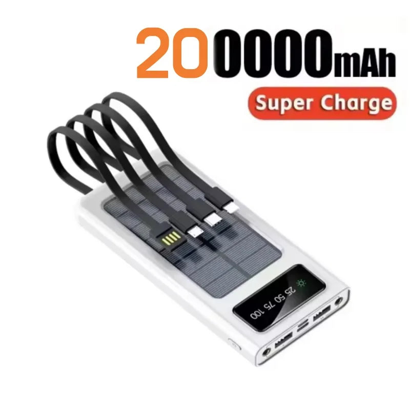 Power Bank Solar Capacity USB 4 in1 Super Fast Charging USB TypeC LED Light Outdoor Power Bank For Xiaomi iPhone