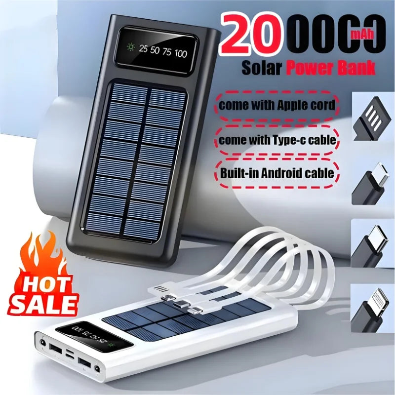 Power Bank Solar Capacity USB 4 in1 Super Fast Charging USB TypeC LED Light Outdoor Power Bank For Xiaomi iPhone