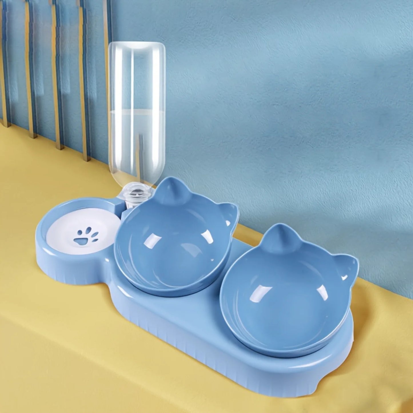 Conjunto de Cuencos 3 en 1 para Gato con Diseño de Orejas Inclinadas y Botella de Agua por Gravedad para Protección del Cuello - Cuencos con Dispensador de Agua
3-In-1 Cat Bowl Set with Tilted Ear Design and Gravity Water