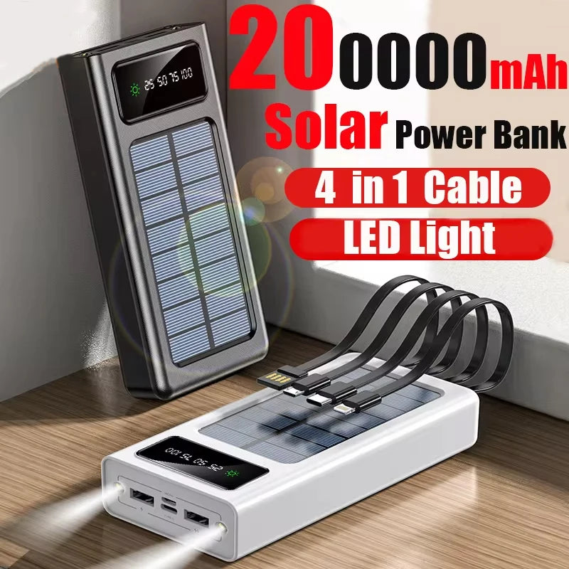 Power Bank Solar Capacity USB 4 in1 Super Fast Charging USB TypeC LED Light Outdoor Power Bank For Xiaomi iPhone