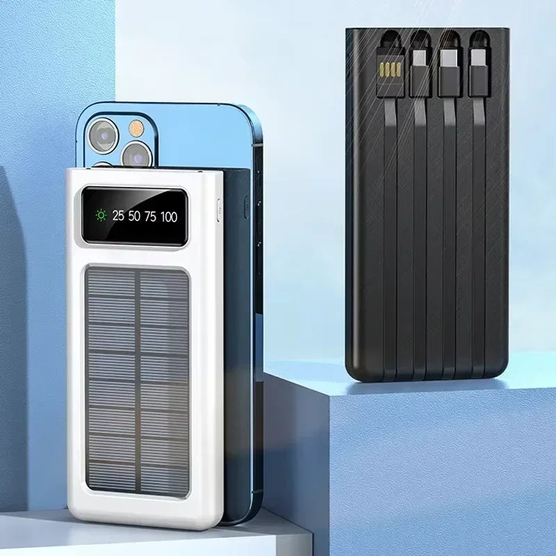 Power Bank Solar Capacity USB 4 in1 Super Fast Charging USB TypeC LED Light Outdoor Power Bank For Xiaomi iPhone