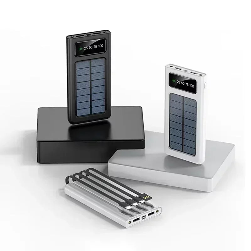 Power Bank Solar Capacity USB 4 in1 Super Fast Charging USB TypeC LED Light Outdoor Power Bank For Xiaomi iPhone