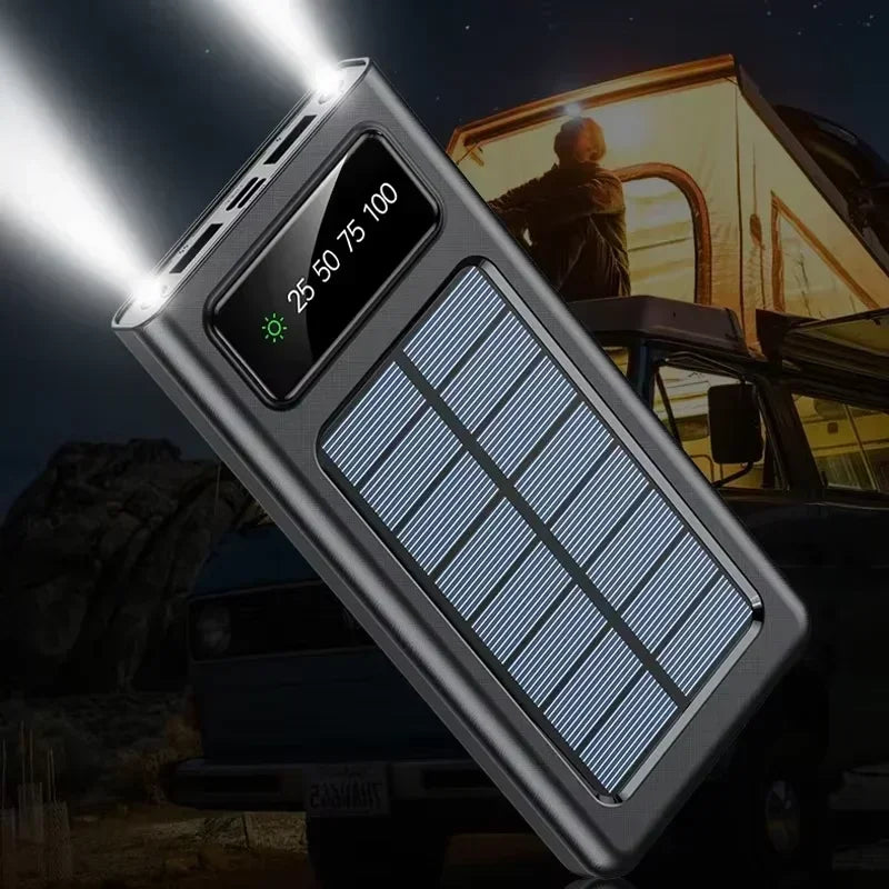 Power Bank Solar Capacity USB 4 in1 Super Fast Charging USB TypeC LED Light Outdoor Power Bank For Xiaomi iPhone
