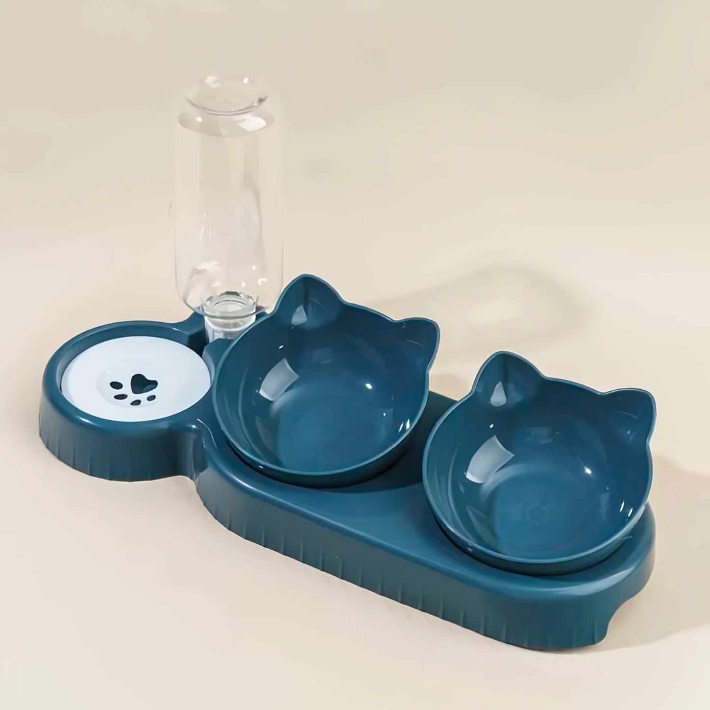 Conjunto de Cuencos 3 en 1 para Gato con Diseño de Orejas Inclinadas y Botella de Agua por Gravedad para Protección del Cuello - Cuencos con Dispensador de Agua
3-In-1 Cat Bowl Set with Tilted Ear Design and Gravity Water