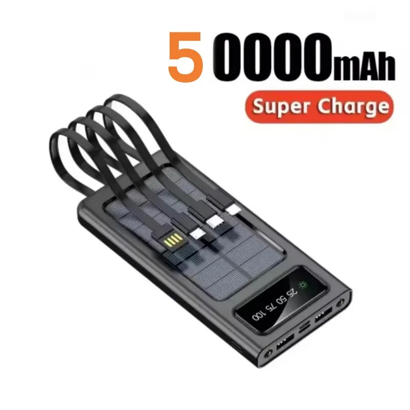 Power Bank Solar Capacity USB 4 in1 Super Fast Charging USB TypeC LED Light Outdoor Power Bank For Xiaomi iPhone