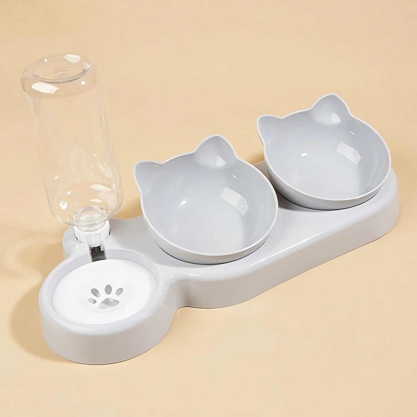 Conjunto de Cuencos 3 en 1 para Gato con Diseño de Orejas Inclinadas y Botella de Agua por Gravedad para Protección del Cuello - Cuencos con Dispensador de Agua
3-In-1 Cat Bowl Set with Tilted Ear Design and Gravity Water