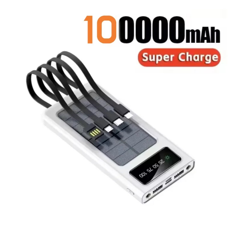 Power Bank Solar Capacity USB 4 in1 Super Fast Charging USB TypeC LED Light Outdoor Power Bank For Xiaomi iPhone