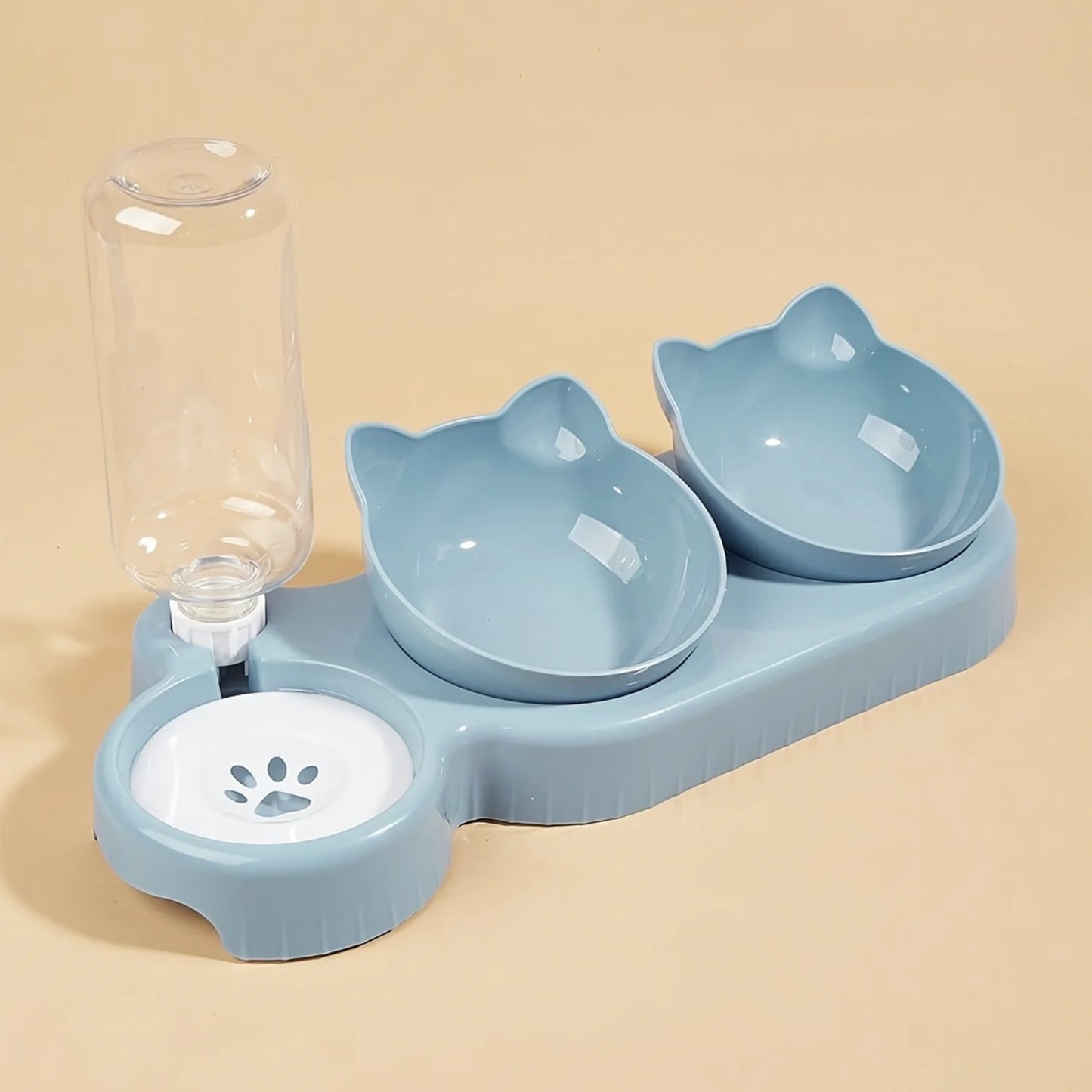 Conjunto de Cuencos 3 en 1 para Gato con Diseño de Orejas Inclinadas y Botella de Agua por Gravedad para Protección del Cuello - Cuencos con Dispensador de Agua
3-In-1 Cat Bowl Set with Tilted Ear Design and Gravity Water
