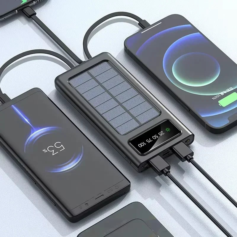 Power Bank Solar Capacity USB 4 in1 Super Fast Charging USB TypeC LED Light Outdoor Power Bank For Xiaomi iPhone