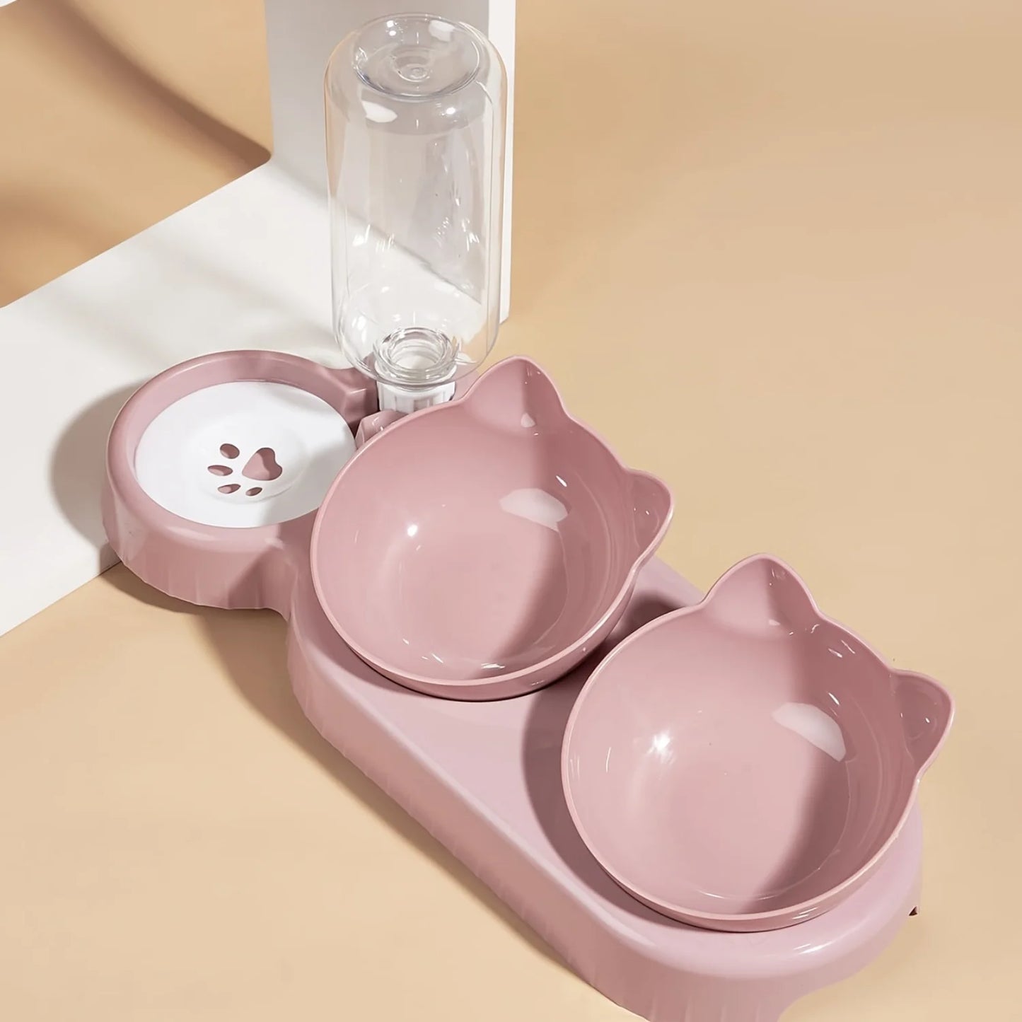 Conjunto de Cuencos 3 en 1 para Gato con Diseño de Orejas Inclinadas y Botella de Agua por Gravedad para Protección del Cuello - Cuencos con Dispensador de Agua
3-In-1 Cat Bowl Set with Tilted Ear Design and Gravity Water
