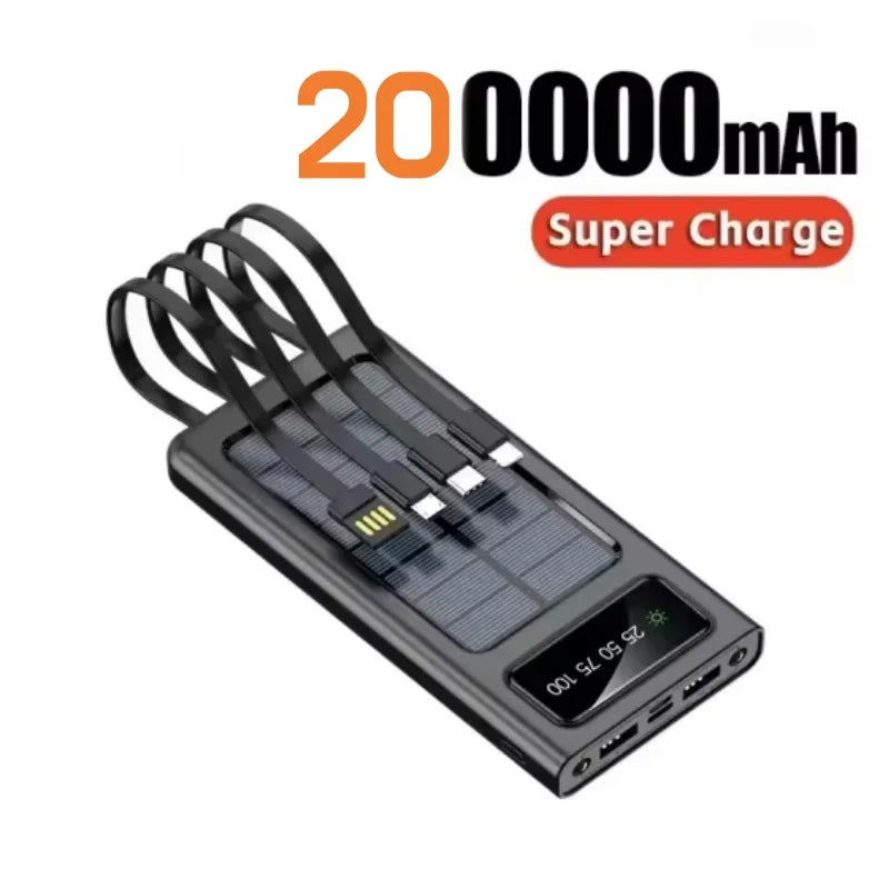 Power Bank Solar Capacity USB 4 in1 Super Fast Charging USB TypeC LED Light Outdoor Power Bank For Xiaomi iPhone
